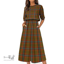 Scottish Seton Hunting Modern Tartan Womens Elastic Waist Dress Tartan Plaid Dress
