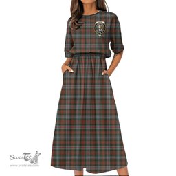 Scottish Murray of Atholl Weathered Tartan Crest Womens Elastic Waist Dress Tartan Plaid Dress
