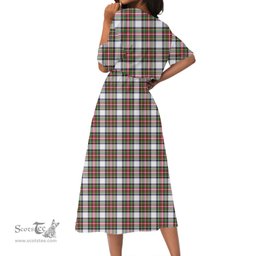 Scottish Stewart Dress Modern Tartan Crest Womens Elastic Waist Dress Tartan Plaid Dress