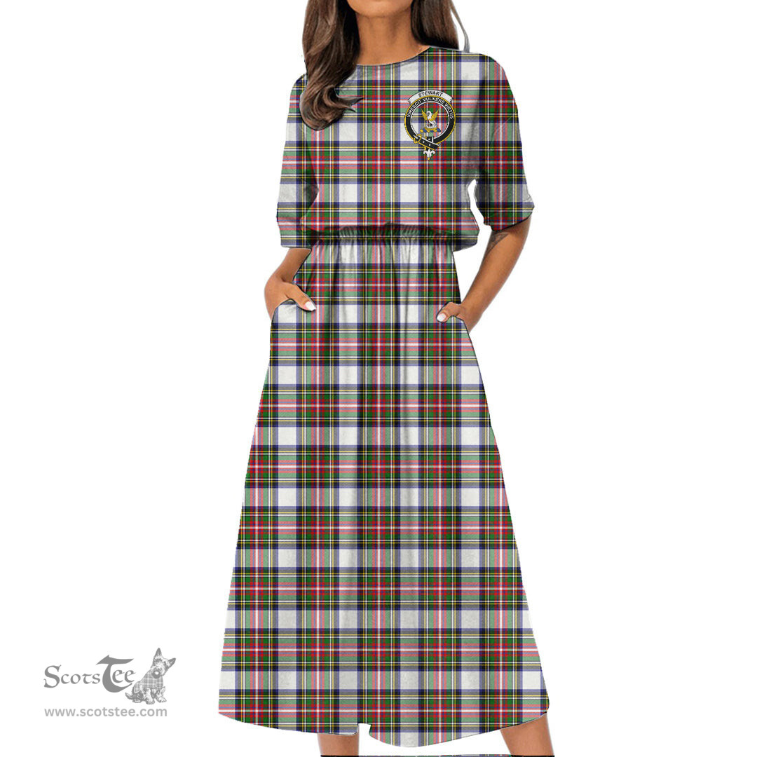 Scottish Stewart Dress Modern Tartan Crest Womens Elastic Waist Dress Tartan Plaid Dress