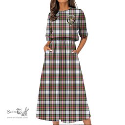 Scottish Stewart Dress Modern Tartan Crest Womens Elastic Waist Dress Tartan Plaid Dress