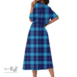 Scottish McKerrell Tartan Crest Womens Elastic Waist Dress Tartan Plaid Dress