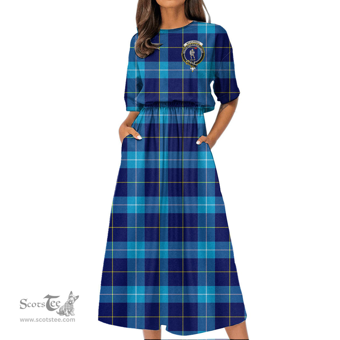 Scottish McKerrell Tartan Crest Womens Elastic Waist Dress Tartan Plaid Dress