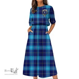 Scottish McKerrell Tartan Crest Womens Elastic Waist Dress Tartan Plaid Dress