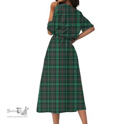 Scottish Ross Hunting Modern Tartan Crest Womens Elastic Waist Dress Tartan Plaid Dress