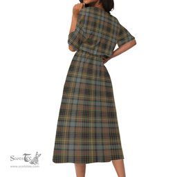 Scottish Stewart Hunting Weathered Tartan Womens Elastic Waist Dress Tartan Plaid Dress