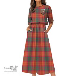 Scottish MacNab Ancient Tartan Crest Womens Elastic Waist Dress Tartan Plaid Dress