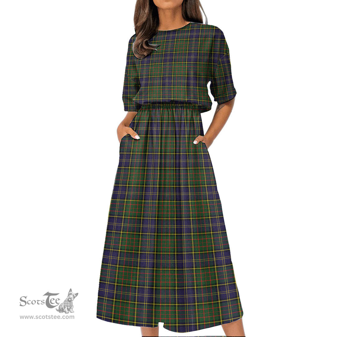 Scottish MacMillan Hunting Modern Tartan Womens Elastic Waist Dress Tartan Plaid Dress