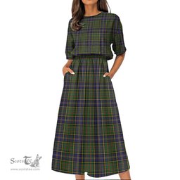 Scottish MacMillan Hunting Modern Tartan Womens Elastic Waist Dress Tartan Plaid Dress