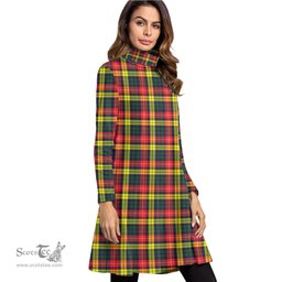 Scottish Buchanan Modern Tartan Womens High Neck Dress Tartan Plaid Dress
