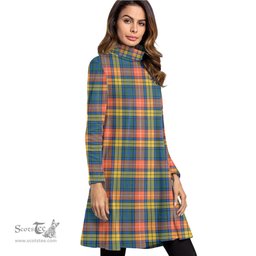Scottish Buchanan Ancient Tartan Womens High Neck Dress Tartan Plaid Dress