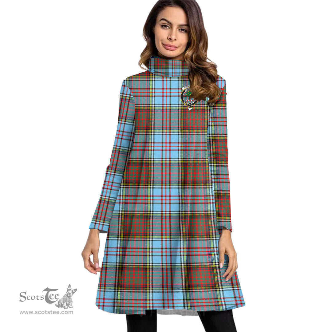Scottish Anderson Ancient Clan Tartan Crest Womens High Neck Dress Tartan Plaid Dress