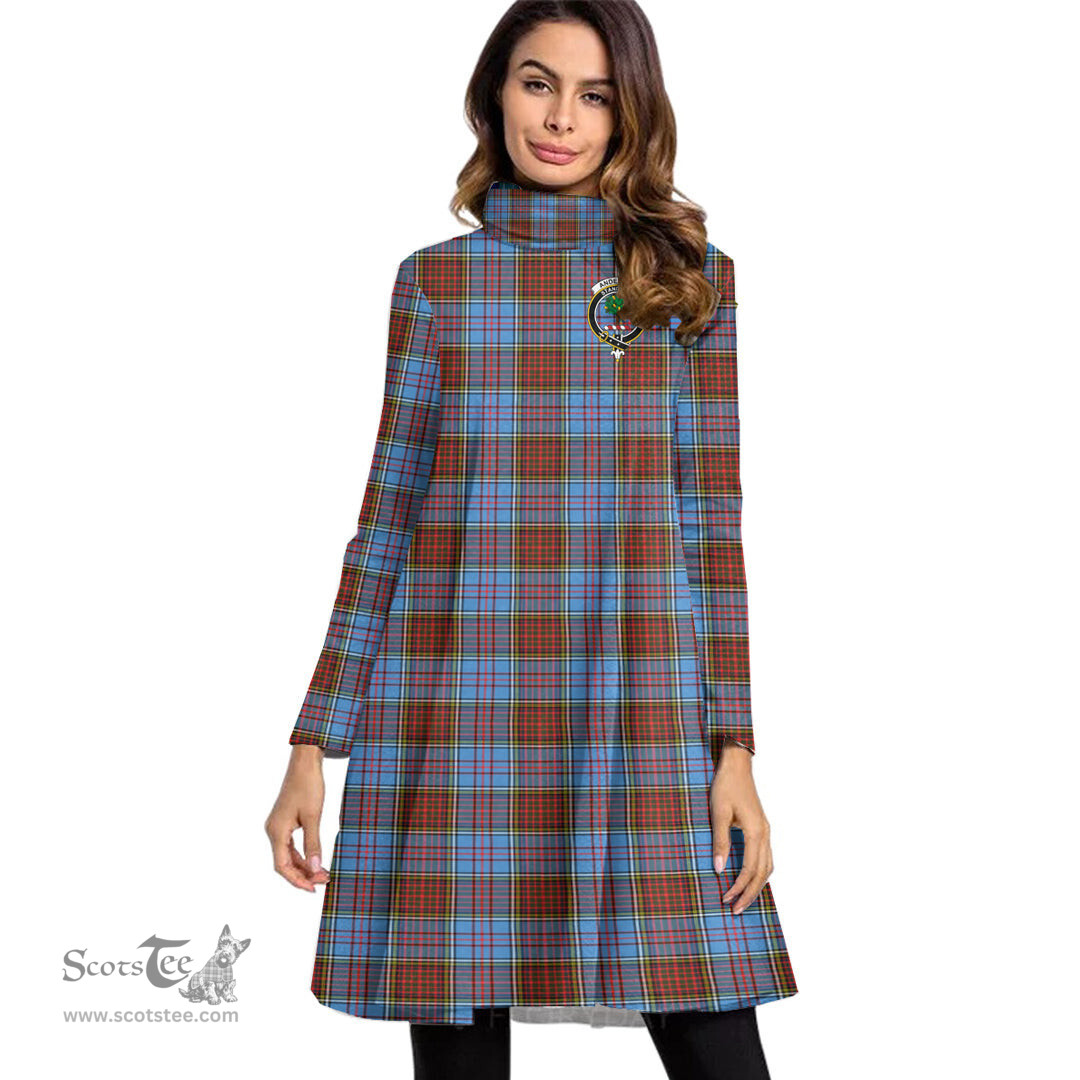 Scottish Anderson Modern Clan Tartan Crest Womens High Neck Dress Tartan Plaid Dress