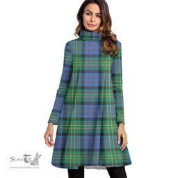 Scottish Bowie Ancient Tartan Womens High Neck Dress Tartan Plaid Dress