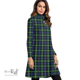 Scottish Baillie Modern Clan Tartan Crest Womens High Neck Dress Tartan Plaid Dress