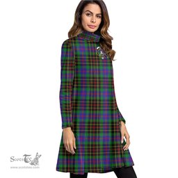 Scottish Brodie Hunting Modern Clan Tartan Crest Womens High Neck Dress Tartan Plaid Dress