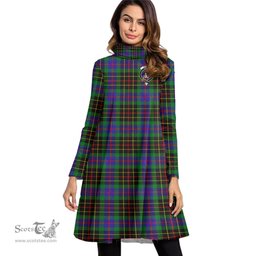 Scottish Brodie Hunting Modern Clan Tartan Crest Womens High Neck Dress Tartan Plaid Dress