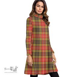 Scottish Buchanan Old Set Weathered Tartan Womens High Neck Dress Tartan Plaid Dress