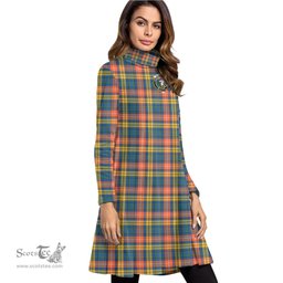 Scottish Buchanan Ancient Clan Tartan Crest Womens High Neck Dress Tartan Plaid Dress