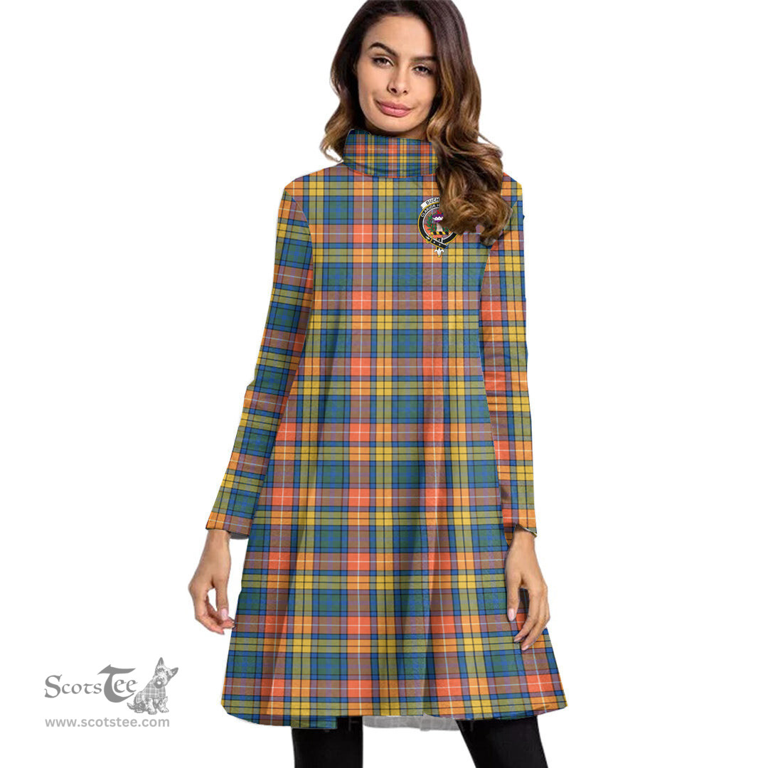 Scottish Buchanan Ancient Clan Tartan Crest Womens High Neck Dress Tartan Plaid Dress
