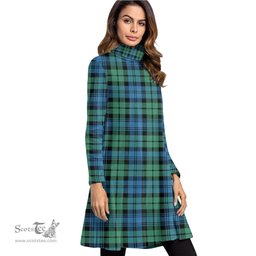 Scottish Campbell Ancient 01 Tartan Womens High Neck Dress Tartan Plaid Dress