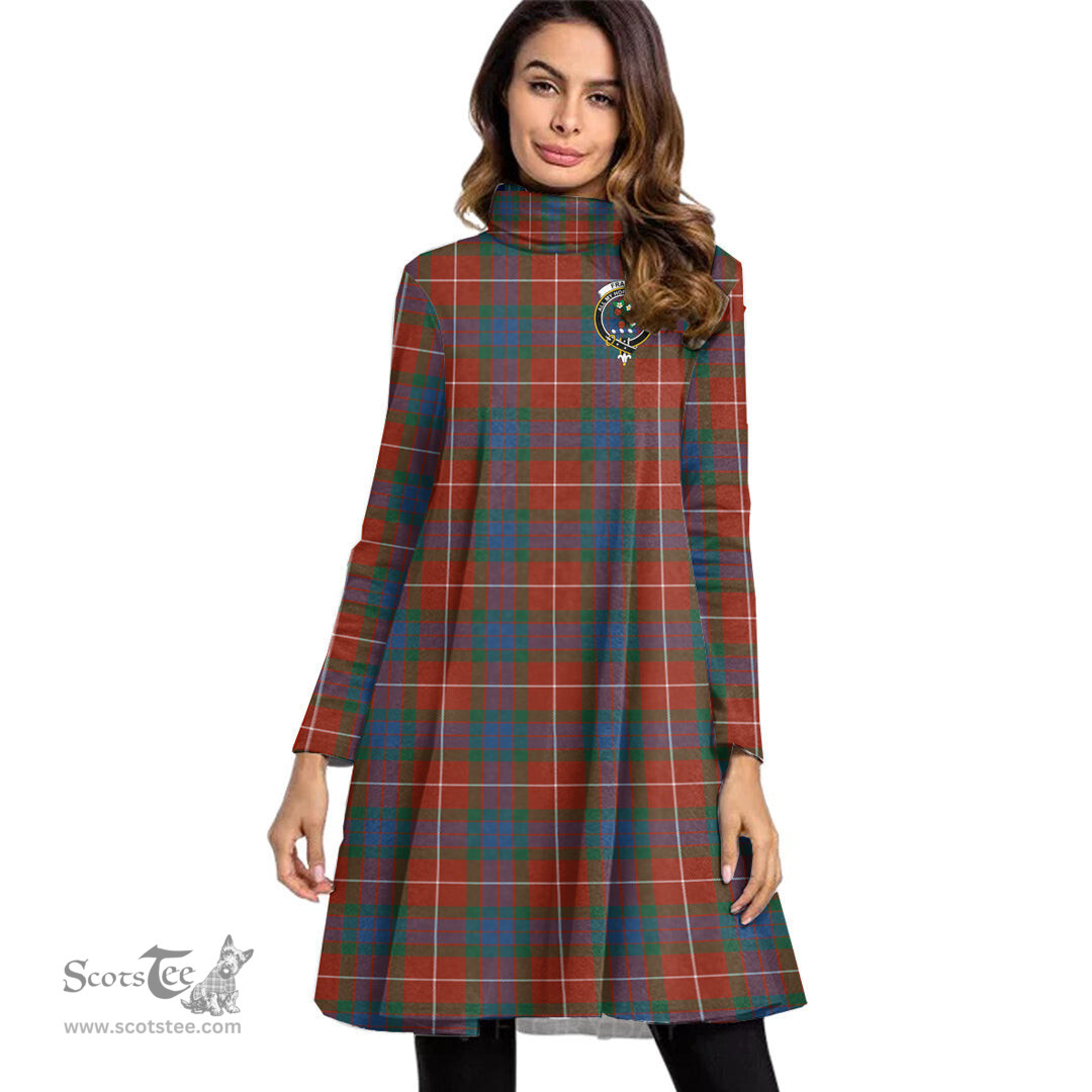 Scottish Fraser Ancient Clan Tartan Crest Womens High Neck Dress Tartan Plaid Dress