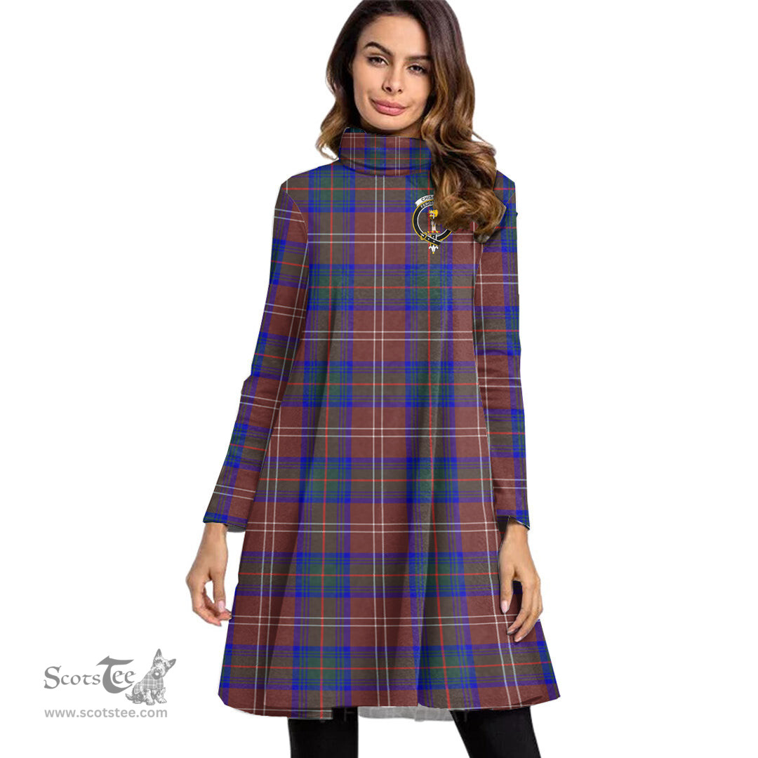 Scottish Chisholm Hunting Modern Clan Tartan Crest Womens High Neck Dress Tartan Plaid Dress