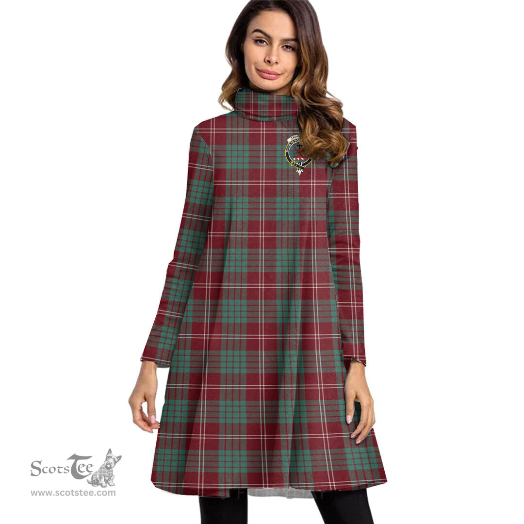 Scottish Crawford Modern Clan Tartan Crest Womens High Neck Dress Tartan Plaid Dress