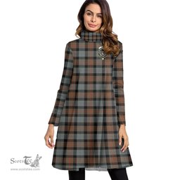 Scottish Gunn Weathered Clan Tartan Crest Womens High Neck Dress Tartan Plaid Dress