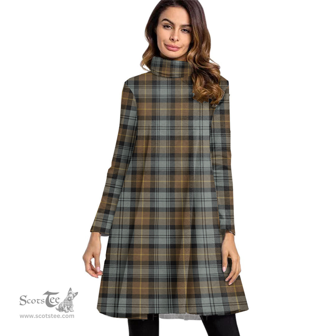 Scottish Gordon Weathered Tartan Womens High Neck Dress Tartan Plaid Dress