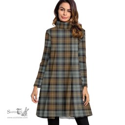 Scottish Gordon Weathered Tartan Womens High Neck Dress Tartan Plaid Dress