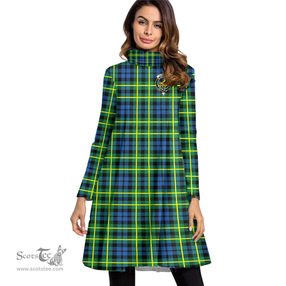 Scottish Campbell of Breadalbane Ancient Clan Tartan Crest Womens High Neck Dress Tartan Plaid Dress