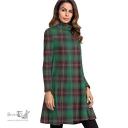 Scottish Chisholm Hunting Ancient Tartan Womens High Neck Dress Tartan Plaid Dress