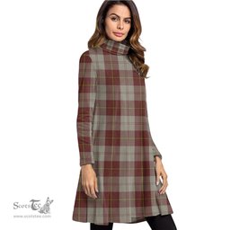 Scottish Cunningham Burgundy Dancers Tartan Womens High Neck Dress Tartan Plaid Dress