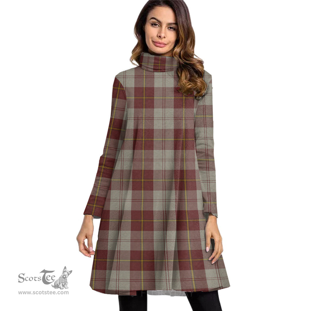 Scottish Cunningham Burgundy Dancers Tartan Womens High Neck Dress Tartan Plaid Dress