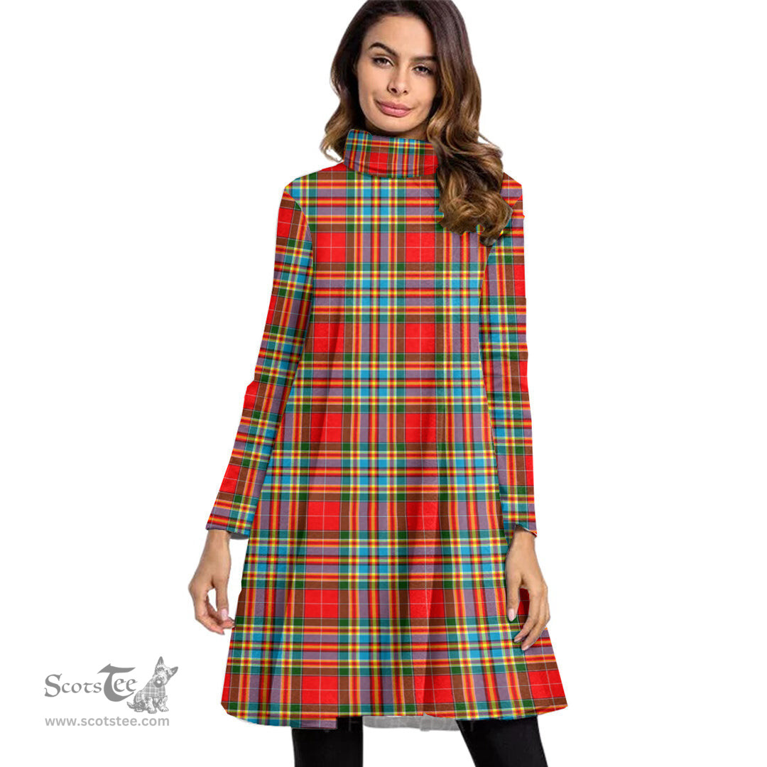 Scottish Chattan Tartan Womens High Neck Dress Tartan Plaid Dress