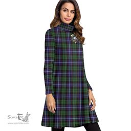 Scottish Galbraith Modern Clan Tartan Crest Womens High Neck Dress Tartan Plaid Dress