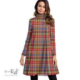 Scottish Drummond of Strathallan Clan Tartan Crest Womens High Neck Dress Tartan Plaid Dress