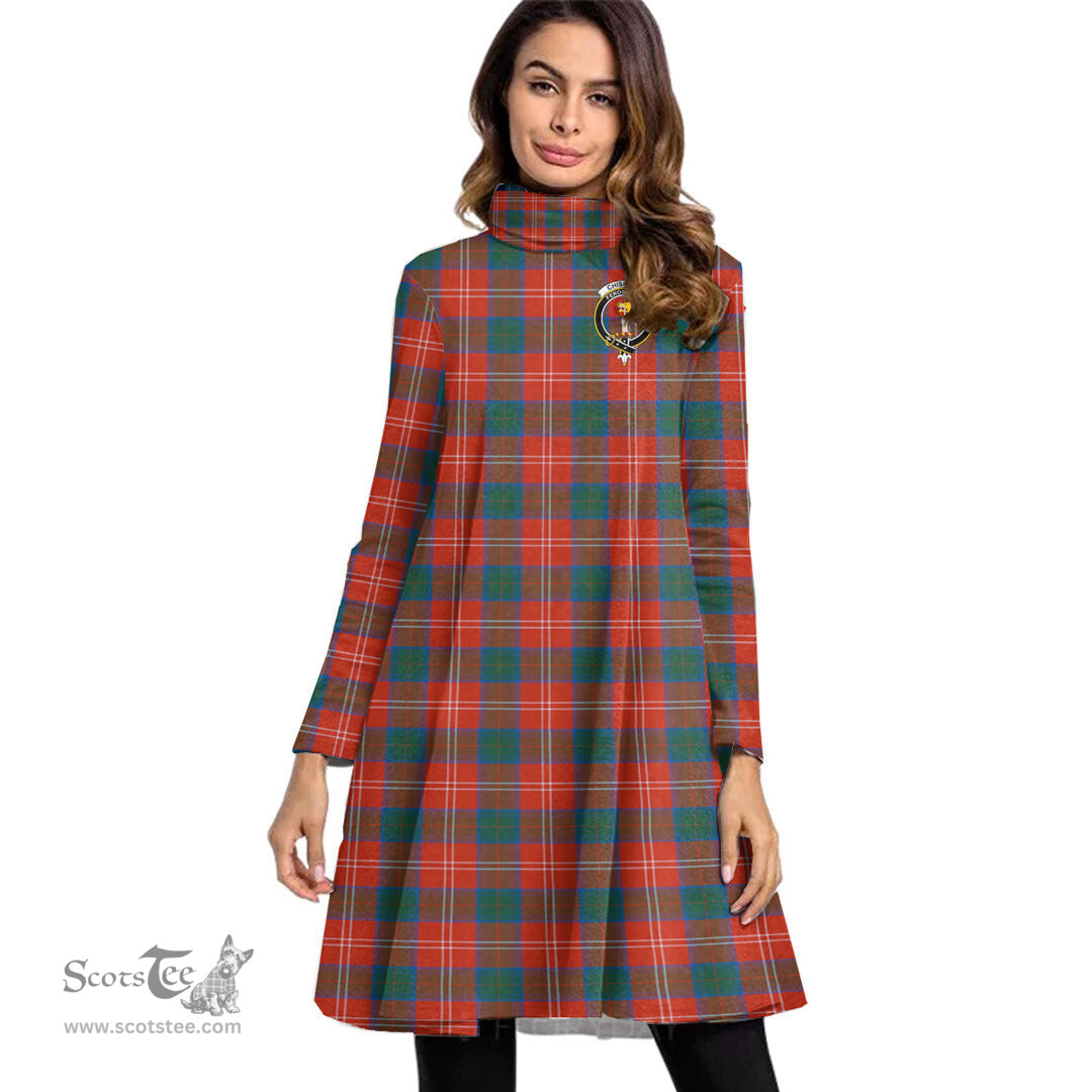 Scottish Chisholm Ancient Clan Tartan Crest Womens High Neck Dress Tartan Plaid Dress