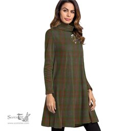 Scottish Gray Clan Tartan Crest Womens High Neck Dress Tartan Plaid Dress