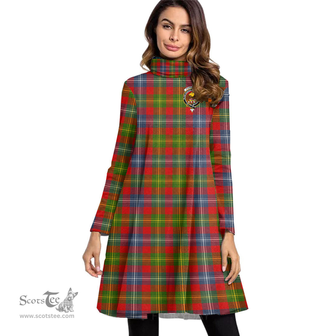 Scottish Forrester Clan Tartan Crest Womens High Neck Dress Tartan Plaid Dress
