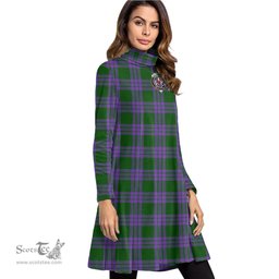 Scottish Elphinstone Clan Tartan Crest Womens High Neck Dress Tartan Plaid Dress