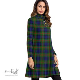 Scottish Dundas Modern 02 Clan Tartan Crest Womens High Neck Dress Tartan Plaid Dress