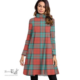 Scottish Dunbar Ancient Tartan Womens High Neck Dress Tartan Plaid Dress