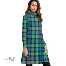Scottish Gunn Ancient Tartan Womens High Neck Dress Tartan Plaid Dress