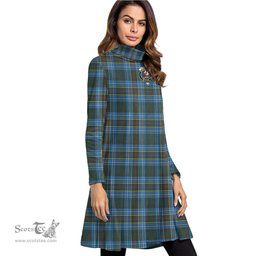 Scottish Cockburn Modern Clan Tartan Crest Womens High Neck Dress Tartan Plaid Dress