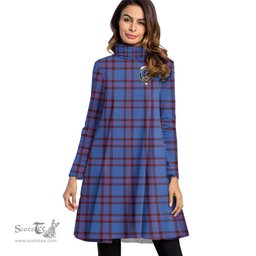 Scottish Elliot Modern Clan Tartan Crest Womens High Neck Dress Tartan Plaid Dress
