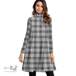 Scottish Douglas Grey Modern Clan Tartan Crest Womens High Neck Dress Tartan Plaid Dress