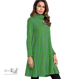 Scottish Currie Clan Tartan Crest Womens High Neck Dress Tartan Plaid Dress