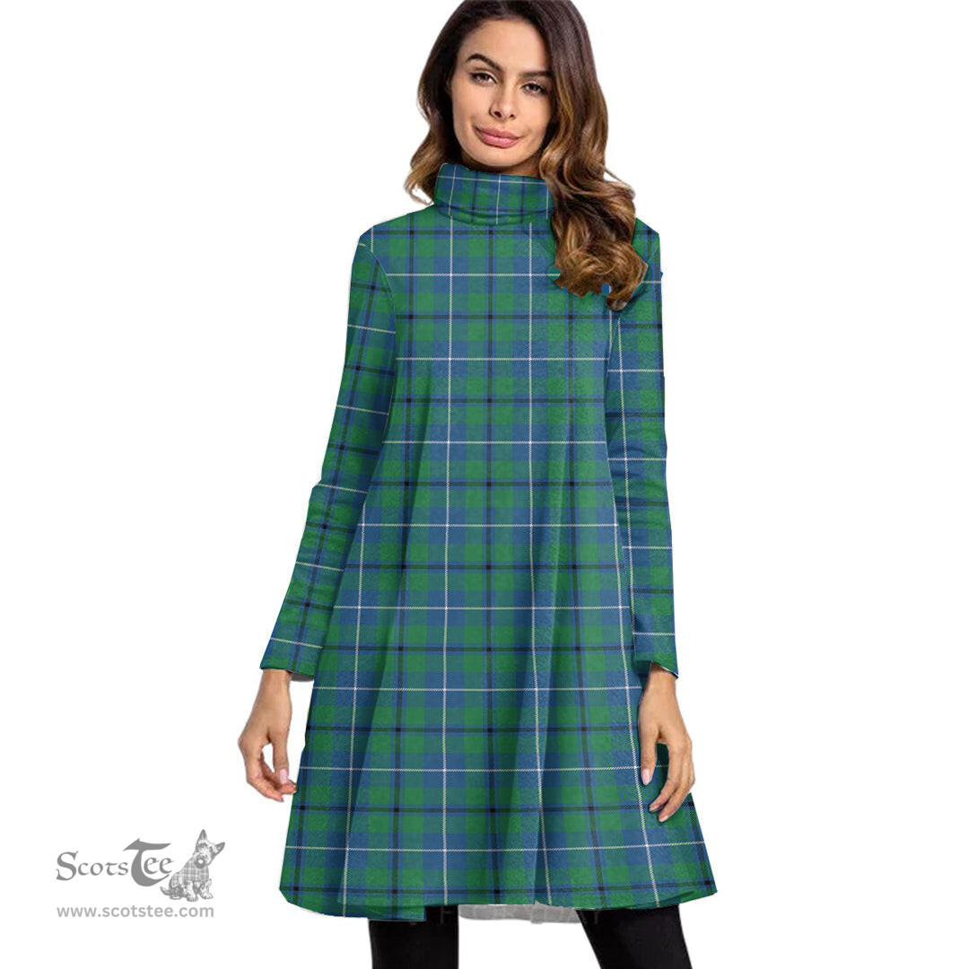 Scottish Douglas Ancient Tartan Womens High Neck Dress Tartan Plaid Dress